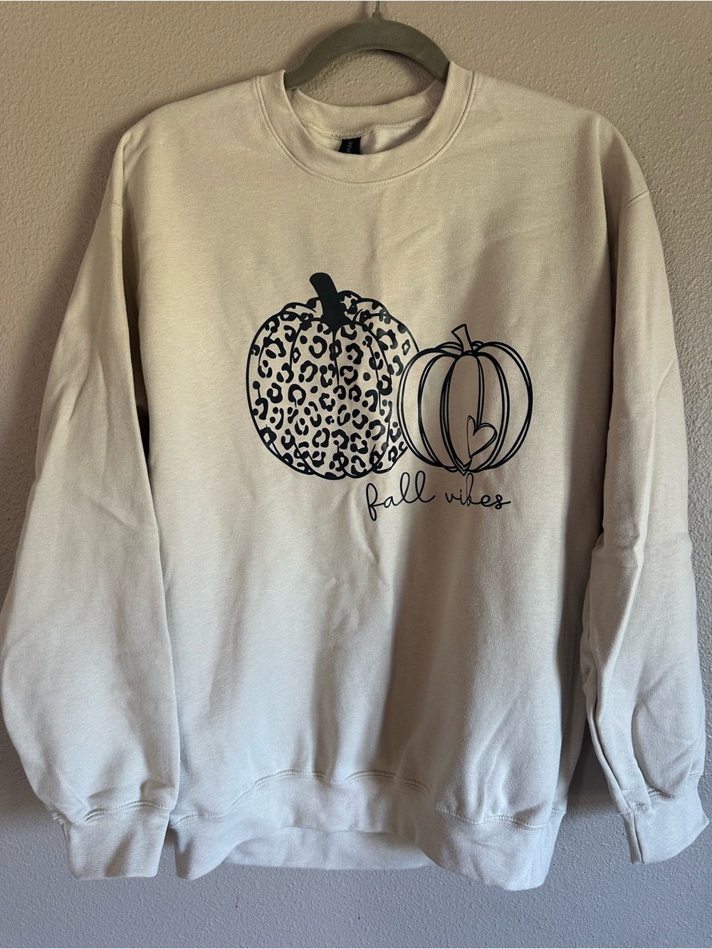 Gildan Cream Women's Crewneck Sweatshirt with Black Pumpkin Graphic